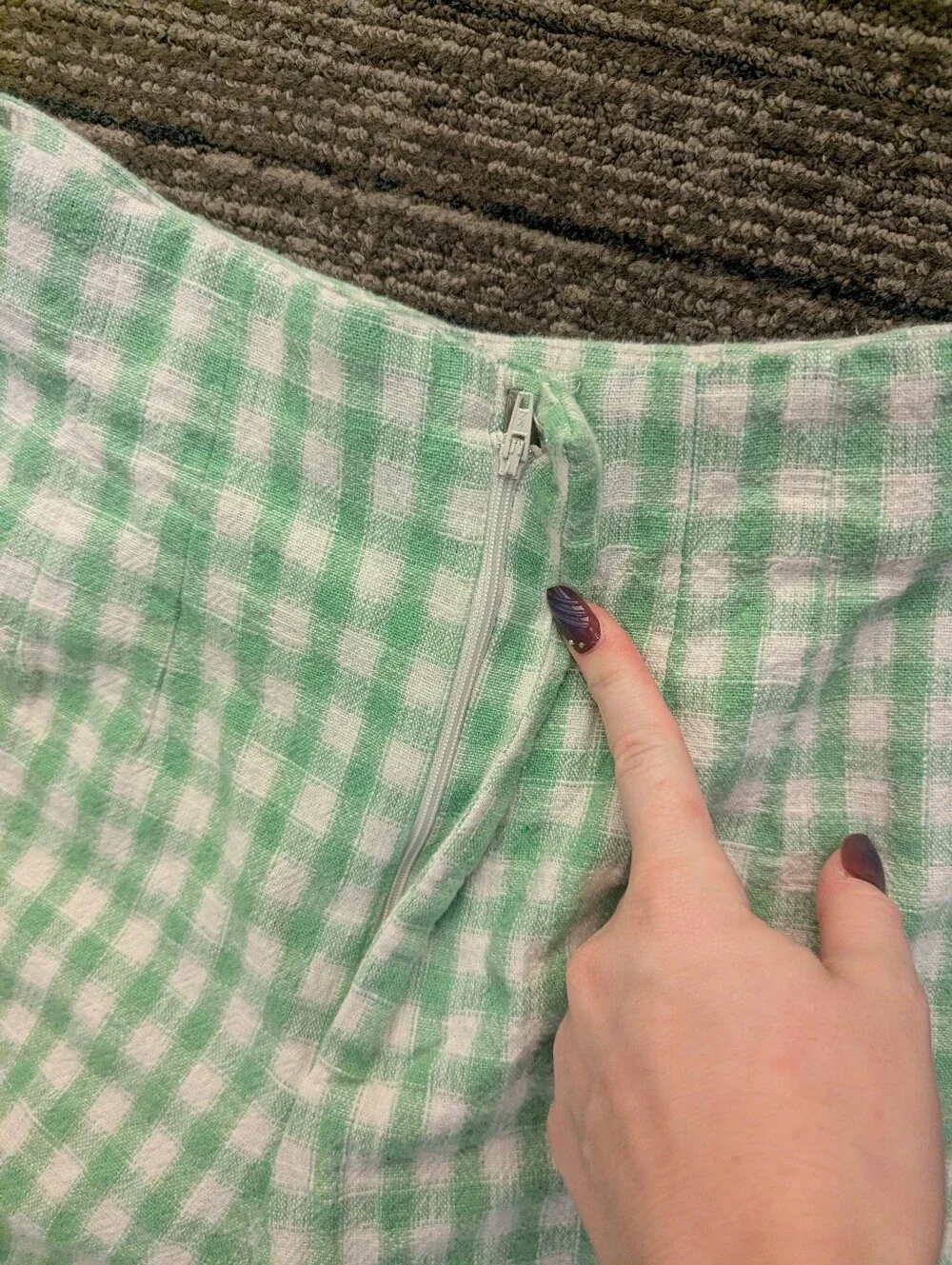 Zara Green And White Gingham Wide Leg Pants